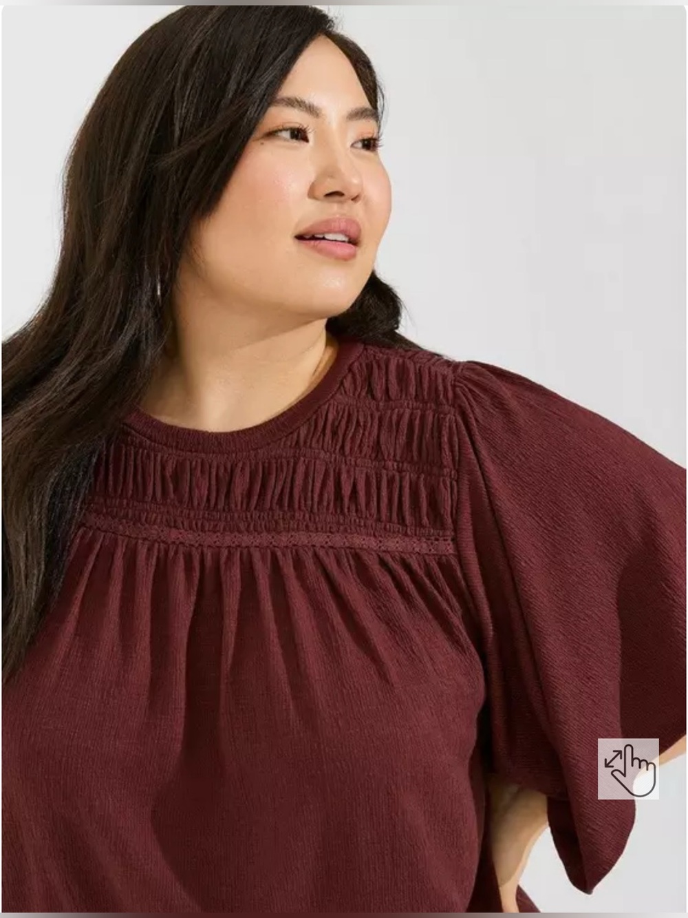 Knit Crewneck Smocked Flutter Sleeve Top -Torrid